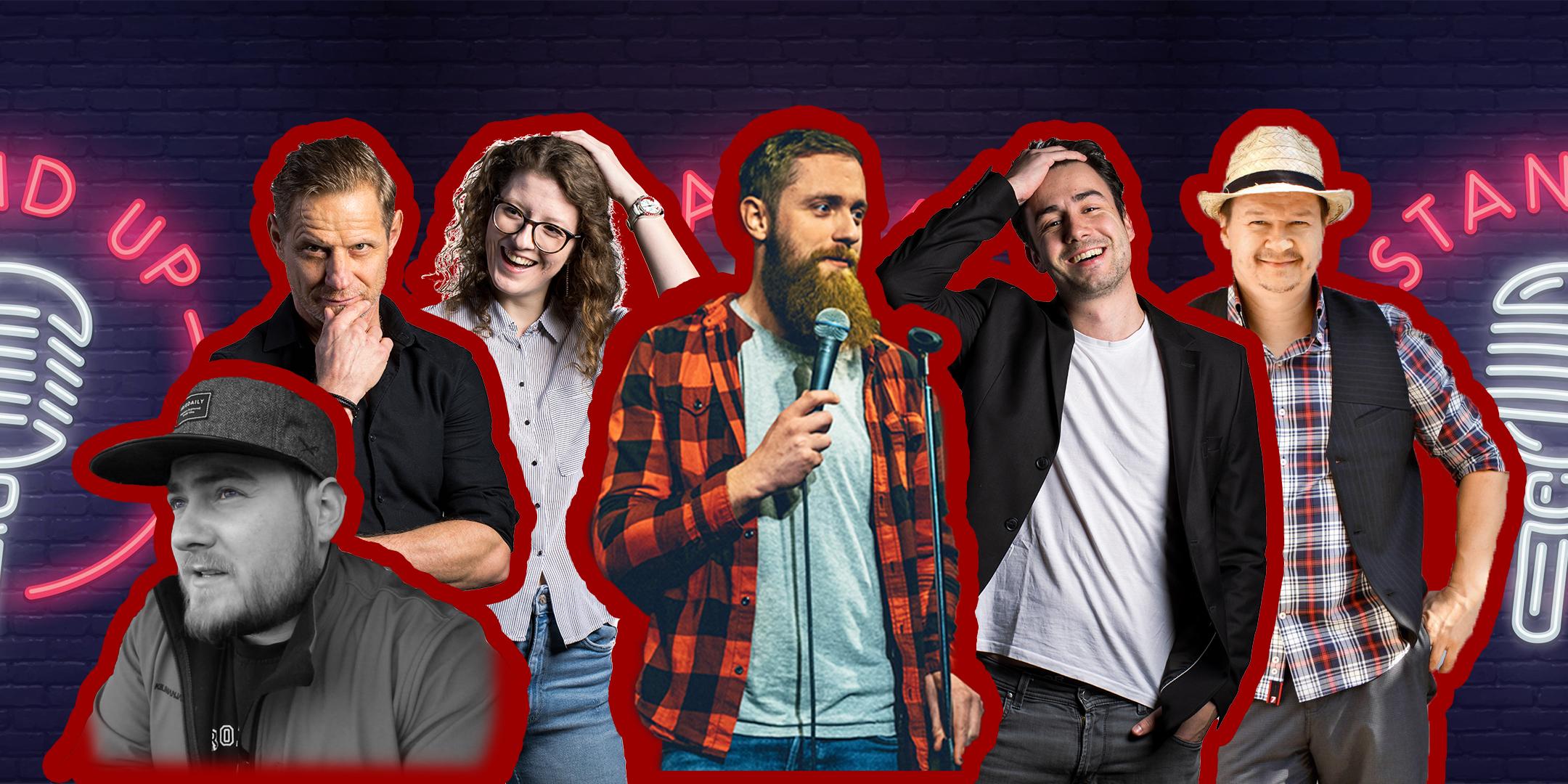 Stand up – Open mic:. Baloh, Gorinšek, Tešky, Curk,